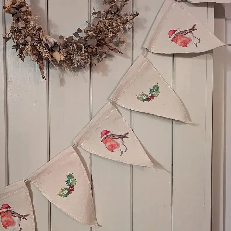 Christmas Bunting Robin and Holly